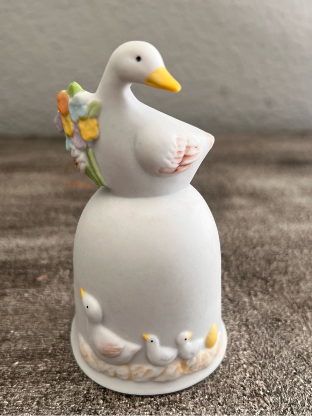 Vintage porcelain Goose Bell Figurine
Mother Goose With Gosling Made In Taiwan